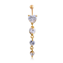 Exaggerated alternative Stainless Steel Four love heart-shaped zircon gold-plated Belly Ring